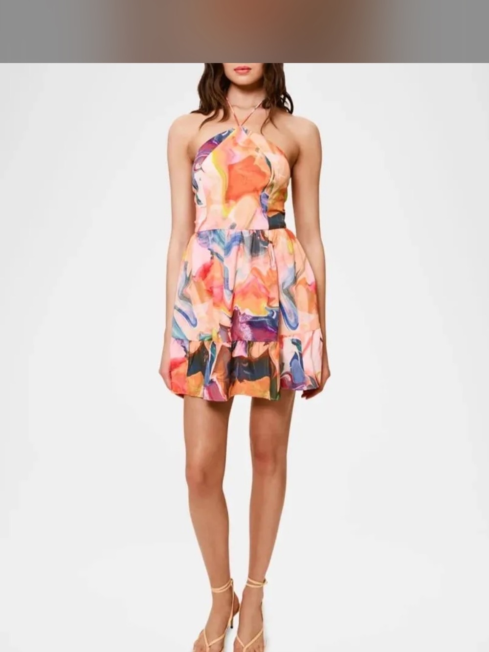 Hutch Peach Multi Halter Mini Dress